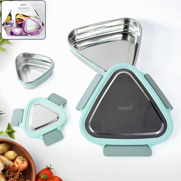 Ganesh Trinity 2-Piece Stainless Steel Triangle Lunch Box Set - dailyneed.life