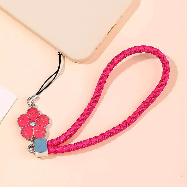 Flower Shape metal alloy pendant Nylon Braided leather hand strap lanyard phone (1 Pc / Multicolor) - dailyneed.life