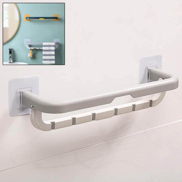 Wall-Mounted Double Bar Towel Holder with Hooks & Adjustable Folding Shelf - dailyneed.life