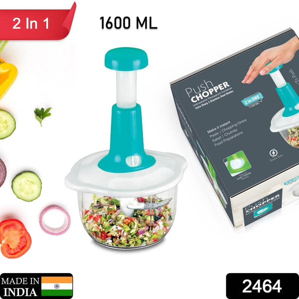 Hand Press Fruits and Vegetable 2 in 1 Push Chopper for Kitchen, 3 Sharp Stainless Steel Blades (1600Ml) - dailyneed.life