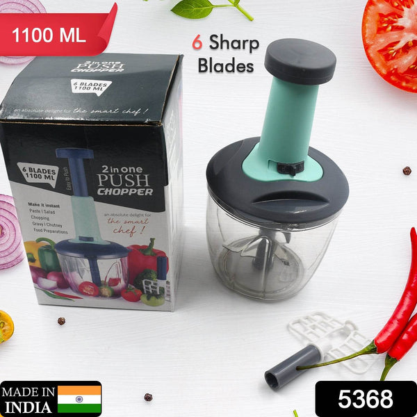 1100 ml 2 in 1 Push up Chopper with affixed with 6 Sharp Blade | Vegetable and Fruit Cutter with Easy Push and chop Button - dailyneed.life
