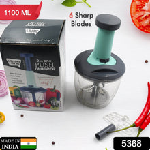 1100 ml 2 in 1 Push up Chopper with affixed with 6 Sharp Blade | Vegetable and Fruit Cutter with Easy Push and chop Button - dailyneed.life