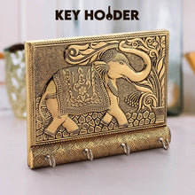 Wooden Key Holder for Home Decor Stylish Metal Gold Antique Elephant Design (1 Pc) - dailyneed.life