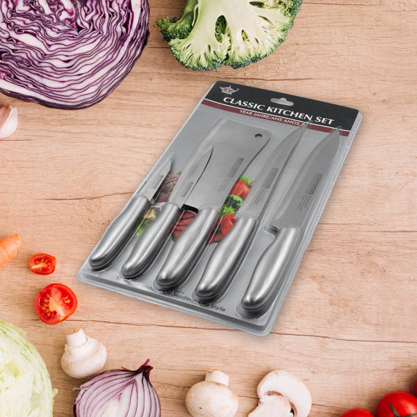 Big Size Professional Sharp Durable Quality Pack of 5 Kitchen Knives Set Basic Kitchen Tools-Stainless Steel Kitchen Gadgets (5 Pc Set) - dailyneed.life
