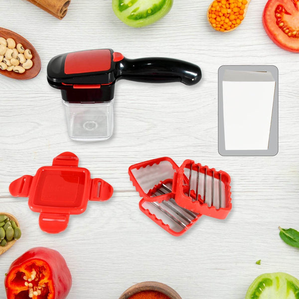 Multifunction Vegetable Cutter Manual Vegetable Quick Dicer Fruit Chopper Slicer with 3 Interchangeable Stainless Steel Blade Inserts, Non-Skid Base Slicer and Chopper - dailyneed.life