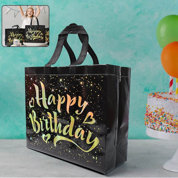 Birthday Gift Bag with Gold Shiny Stars, Reusable Party Gift Bags (1 Pc) - dailyneed.life