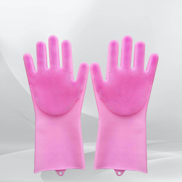 Dishwashing Gloves with Scrubber| Silicone Cleaning Reusable Scrub Gloves for Wash Dish Kitchen| Bathroom| Pet Grooming Wet and Dry Glove (1 Pair, 250 Gm) - dailyneed.life