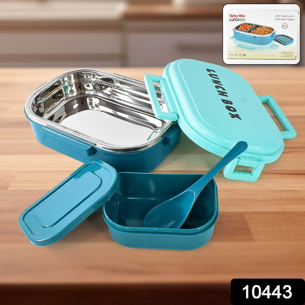 3 in 1 Spicy Bite Stainless Steel Lunch Box With Plastic Small Box & Spoon (1 Set) - dailyneed.life