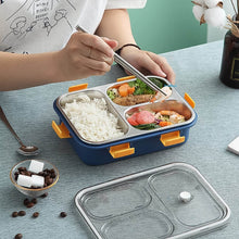 3 Compartment Transparent Stainless Steel Lunch Box with a Spoon and a Pair of Chopsticks (1 Set) - dailyneed.life