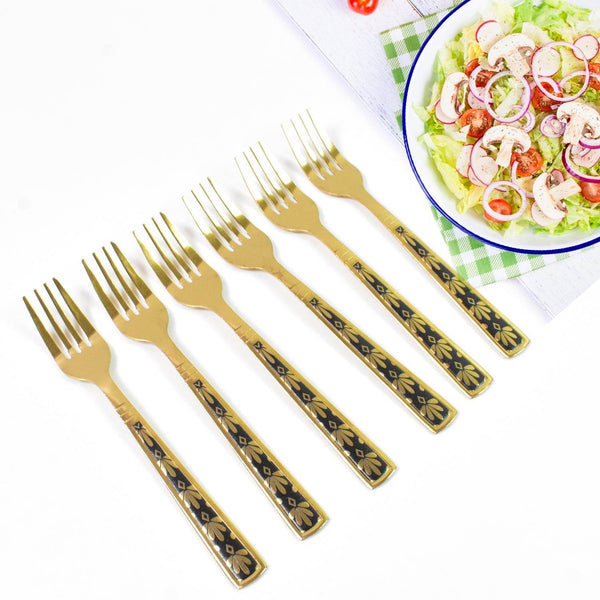 Stainless Steel Premium Fork Traditional Design Tablewar (6 Pcs Set / Golden) - dailyneed.life
