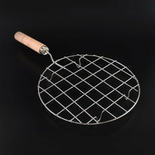 Kitchen Round Stainless Steel Roaster Papad Jali, Barbecue Grill with Wooden Handle - dailyneed.life