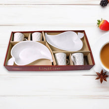 Unibic Ceramic Tea Cups With Plastic Leaf Shape tray / Platter (6 Pcs Set) - dailyneed.life