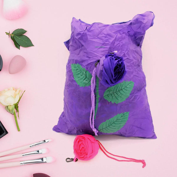 Foldable Nylon Shopping Bag (Rose Design): Reusable, Eco-Friendly (1 Pc) - dailyneed.life