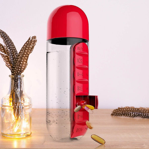Water Bottle with Built-in 7-Day Pill Organizer Approx 900ml (1 Pc) - dailyneed.life
