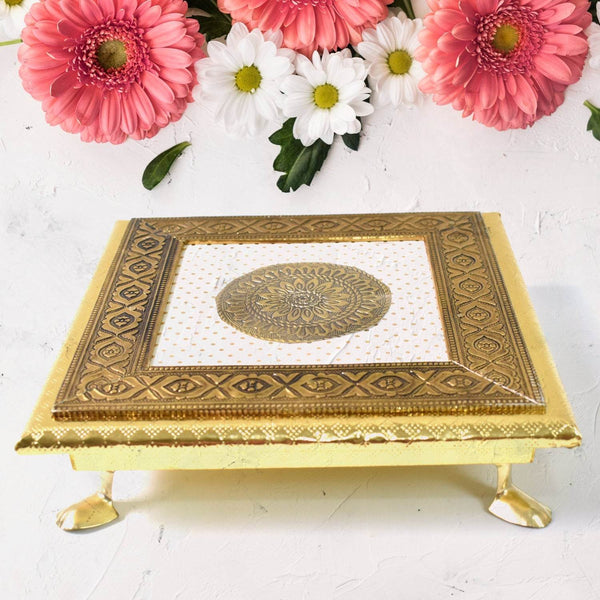 Golden - Square Pooja Chowki Patla / Bajot (20×20 CM / 1 Pc) - dailyneed.life