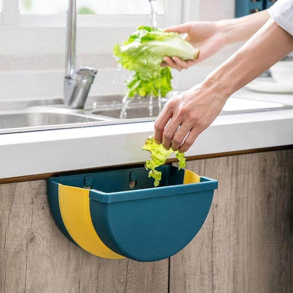Wall Mounted Hanging Trash Can With Adhesive Hook, Garbage Bin for Kitchen Cabinet Door, Small Collapsible Foldable Waste Bins, Hanging Trash Holder for Bathroom Bedroom Office Car, Portable (1 Pc) - dailyneed.life