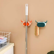 Multifunctional Cartoon Sticky Punch Free Mop Holder Wall Mounted Broom Organizer Cleaning Tools Holder Hanger, Self Adhesive Cute Cow Head Suction Cup Hanging Hook for Bathroom Kitchen (1 Pc) - dailyneed.life