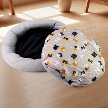 Round Soft Plush Cat Bed with Cartoon Cat Print Cushion 1 Pc - dailyneed.life