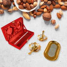 5in1 Gold Silver Plated 2 Bowl 2 Spoon Tray Set Brass with Red Velvet Gift Box Serving Dry Fruits Desserts Gift - dailyneed.life