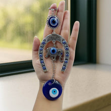Decorative Evil Eye Hanging with Elephant and Horseshoe Motif, Wind Chime (1 Pc) - dailyneed.life