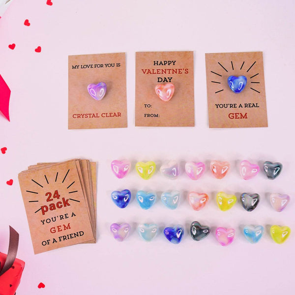 Heart-Shaped Crystal Gem Valentines with Gift Cards (24 Pc) - dailyneed.life