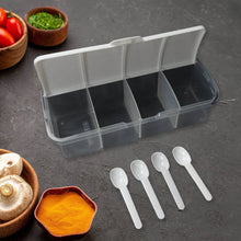 Kitchen Multipurpose Air-tight 4 Sections Storage Containers / Masala Box Pickle (Achar) Jar with 4 spoon for each section (1 Pc / Mix Color) - dailyneed.life