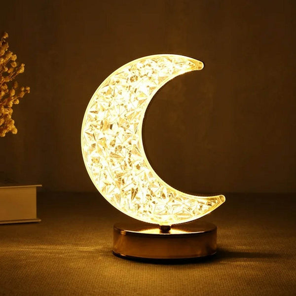 Crystal Table Lamp | Moon Shape Touch Control Lamp with 3 Color | Metal Bedside Lamp for Kids Bedroom Romantic Desktop Nightstand | Stepless Dimming USB Charging Touch Night Light - dailyneed.life