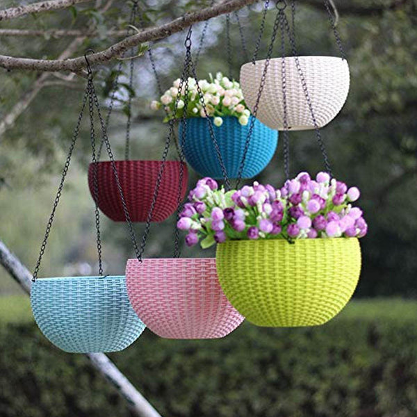 Plastic Hanging Flower Pot and Flower Pot with Chain (6 Pc) - dailyneed.life
