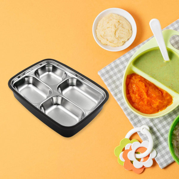 Black Transparent 4 Compartment Lunch Box for Kids and adults, Stainless Steel Lunch Box with 4 Compartments For Office, Travel, School, Home - dailyneed.life