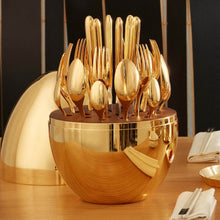 Premium Cutlery Set 24 Pcs with Oval Shaped Stand | Beautiful Stylish Oval Designed Cutlery Sets, Egg-Shaped Luxury Spoon Holder Set  (Golden / 24 pcs set) - dailyneed.life