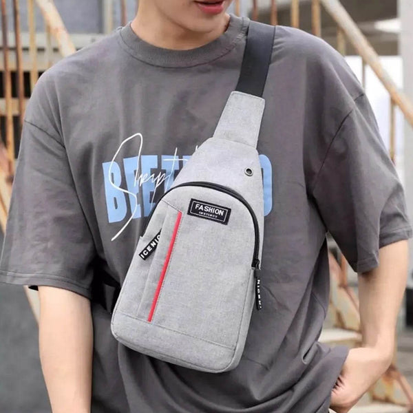 Waterproof Anti-Theft Crossbody Fanny Pack with USB Charging & Earphone Hook (Grey/Blue) - dailyneed.life