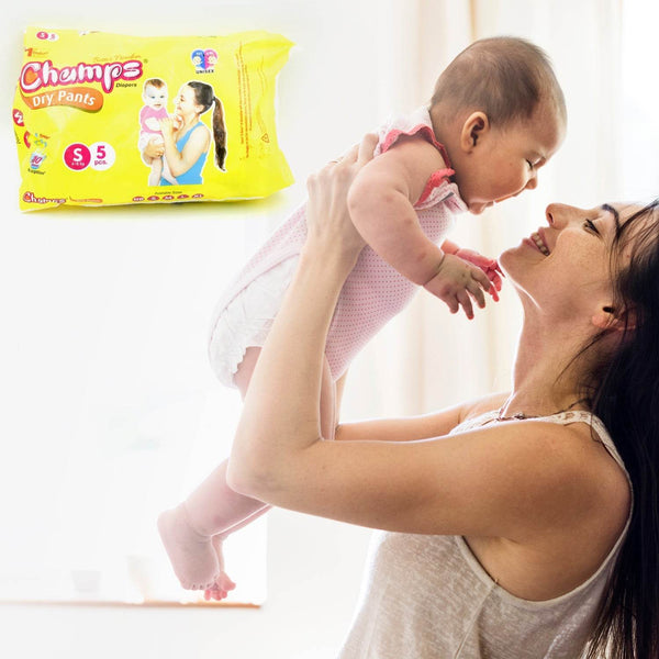 Travel-Friendly Diapers: Champs Small Diaper Pants (5 Pack) - Leakproof - dailyneed.life