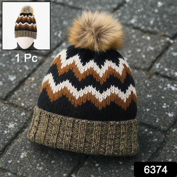 Winter Woolen Knitted Black Inside Fur Beanie Cap (1 Pc / Mix Design & Color) - dailyneed.life