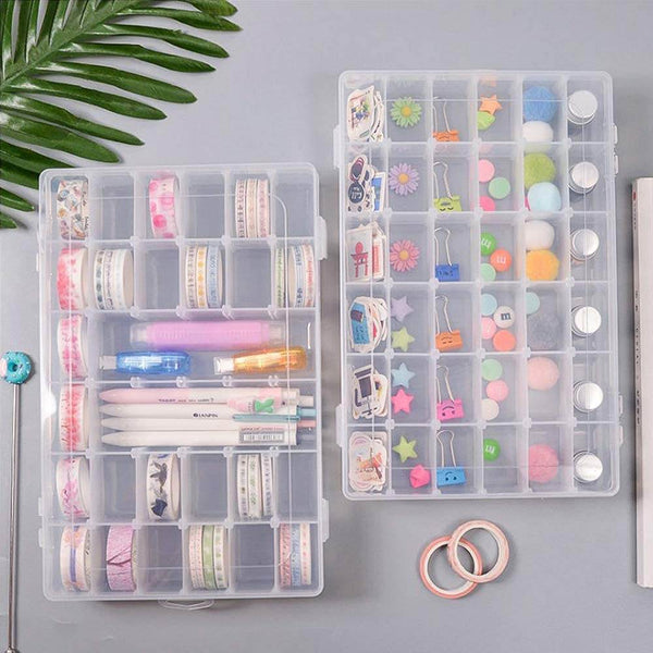 36 Grids Clear Plastic Organizer Box with Adjustable Compartment Dividers, Jewellery Storage Organizer Collection Box (1 pc ) - dailyneed.life