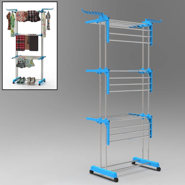 Premium Heavy Duty Stainless Steel 3 Layer Foldable Cloth Drying Stand (1 Set / With Brown Box) - dailyneed.life
