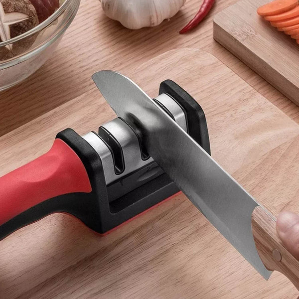 Manual Red & Black Knife Sharpener 3 Stage Sharpening Tool for Ceramic Knife and Steel Knives. - dailyneed.life