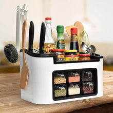 Multifunctional Kitchen Storage Organizer Rack with 6 Spice Containers, Knife & Spoon Holder, and Top Shelf - dailyneed.life