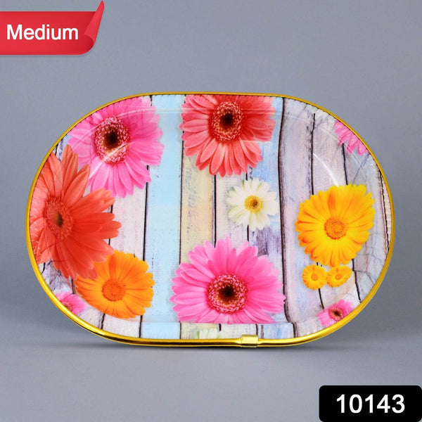 Medium Plastic Flower Printed Design Serving Tray (1 Pc / 31 x 21 CM / Mix Color) - dailyneed.life