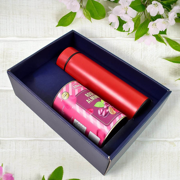 Personalized Temperature Water Bottle & Rose Almond Chocolate (With Attractive Peacock Box / 2 Pc Set / Mix Color Bottle) - dailyneed.life