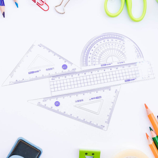 4pcs Ruler Suit Stationery Set for School Student Office ,Draft Rulers for School Office Supplies and Supplies-High School - dailyneed.life