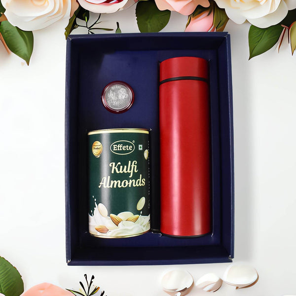 Personalized Temperature Water Bottle, Silver color Coin & Chocolate (With Attractive Peacock Box / 3 Pc Set) - dailyneed.life