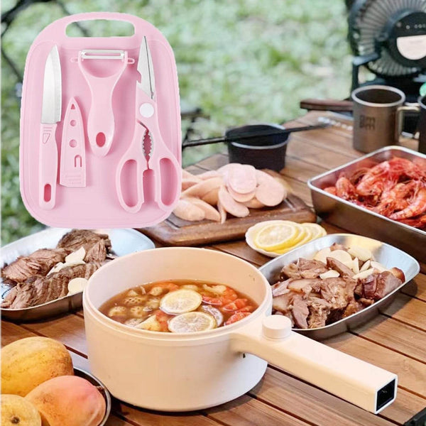 Mini Travel Cutting Board Set, 4 Pcs Portable Mini Camping Plastic Cutting Board & Knife, Fruits & Vegetable Peeler Scissors, Kitchen Knives Set, for travel, picnic, camping, outdoor, park (4 Pc Set) - dailyneed.life