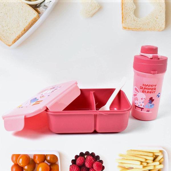 Plastic Lunch Box Leak Proof 2 Compartment with Bottle and Fork (1 Set / Mix Color) - dailyneed.life