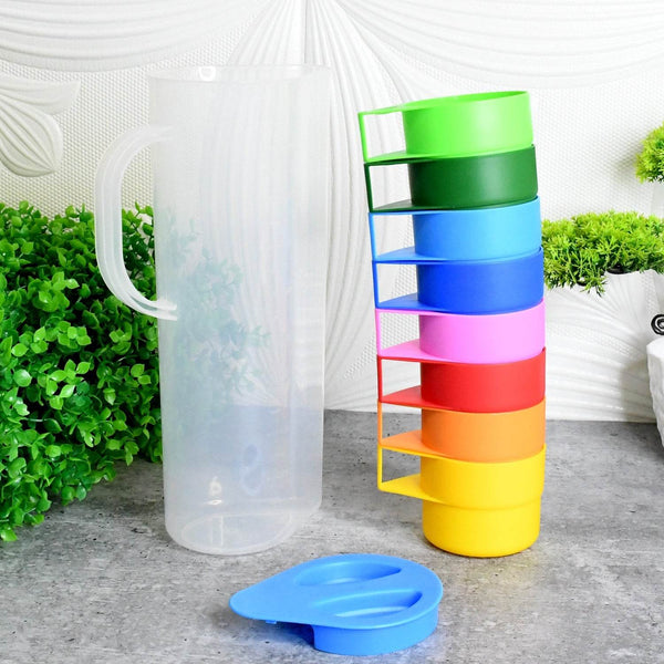 Rainbow Picnic Plastic Pitcher / Jug / Kettle Glass / Cup Set Water Bottle+Cup (9 Pcs Set) - dailyneed.life