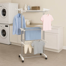 3-Tier Foldable Stainless Steel Cloth Drying Stand with Wheels - dailyneed.life