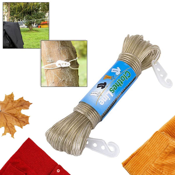 Clothesline Portable Travel Clothesline Adjustable with 2 Plastic Hooks (10 M Approx / 1 Pc) - dailyneed.life