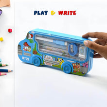 Bus Shape Compass Box for Boys, Kids School Accessories | Pencil Box with Wheels for Girls and Kids, String Operated Case Students School Supplies - Stationery Set Organizer Birthday Return Gift for Kids - dailyneed.life