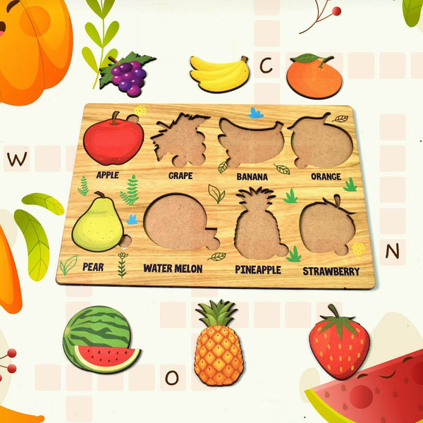 Wooden Fruits Puzzle Learning Educational Board (1 Set / 28×20 Cm) - dailyneed.life