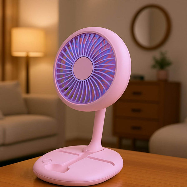 USB Rechargeable Portable Fan With LED Light Heavy Duty & Foldable Fan With Charging Port Home, Outdoor, Temple - dailyneed.life