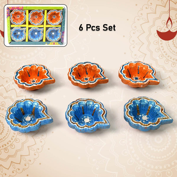 Decorative Hand Painted Clay Puja Diya for Diwali Home Indoor Outdoor Handmade Diya (6 Pcs Set/ Mix Design) - dailyneed.life